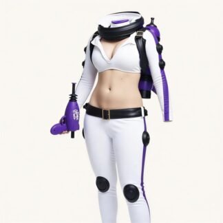 Nuka Cola Girl Cosplay Costume — Vault-Tec Space Suit with White Leggings & Purple Prop Gun | Fallout Inspired Outfit
