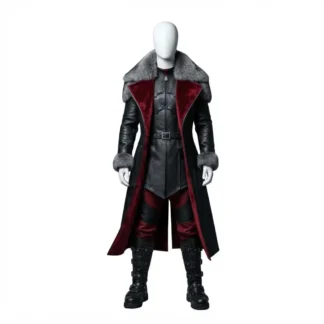 Vampire Costume Leather Coat Fur Collar – Gothic Viking Armor Outfit